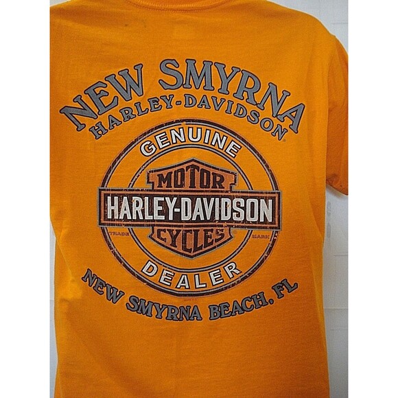 Harley Davidson T Shirt Motorcycles New Smyrna Graphics Orange Tee Mens Size S - Picture 3 of 8